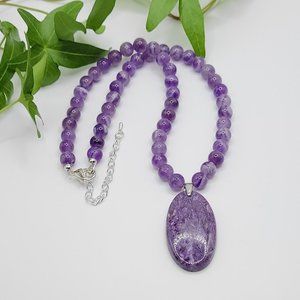 Lavender Purple Amethyst and Charoite Pendant Necklace